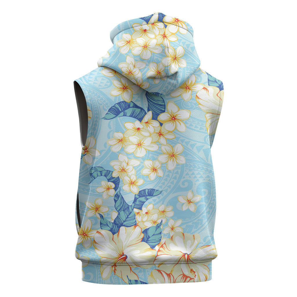 Hawaii Hibiscus Plumeria Blue Sleeveless Zip Hoodie Polynesian Pattern LT01 - Polynesian Pride