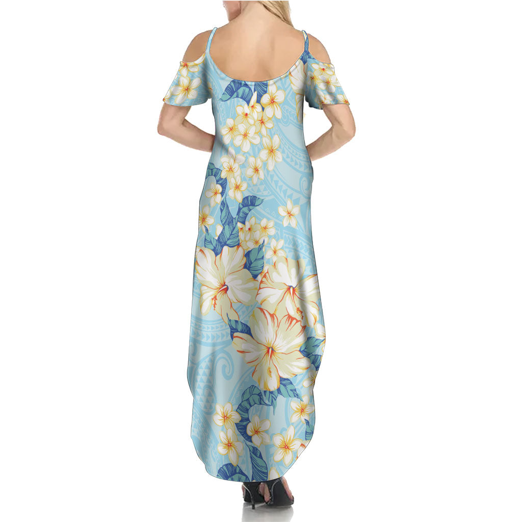 Hawaii Hibiscus Plumeria Blue Summer Maxi Dress Polynesian Pattern LT01 - Polynesian Pride