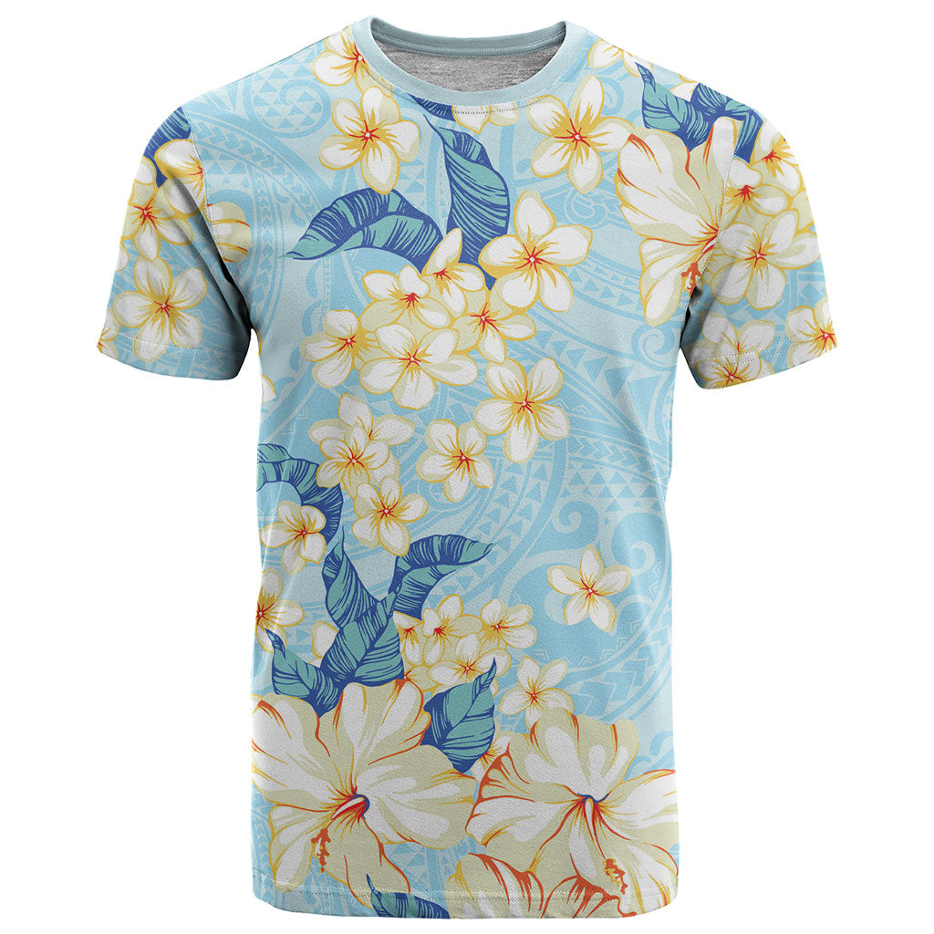 Hawaii Hibiscus Plumeria Blue T Shirt Polynesian Pattern LT01 Blue - Polynesian Pride