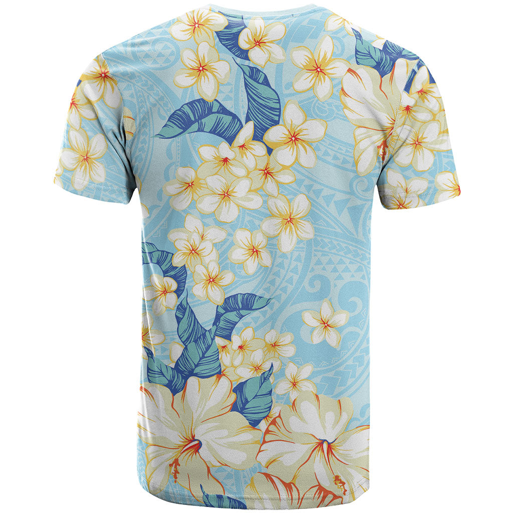 Hawaii Hibiscus Plumeria Blue T Shirt Polynesian Pattern LT01 - Polynesian Pride