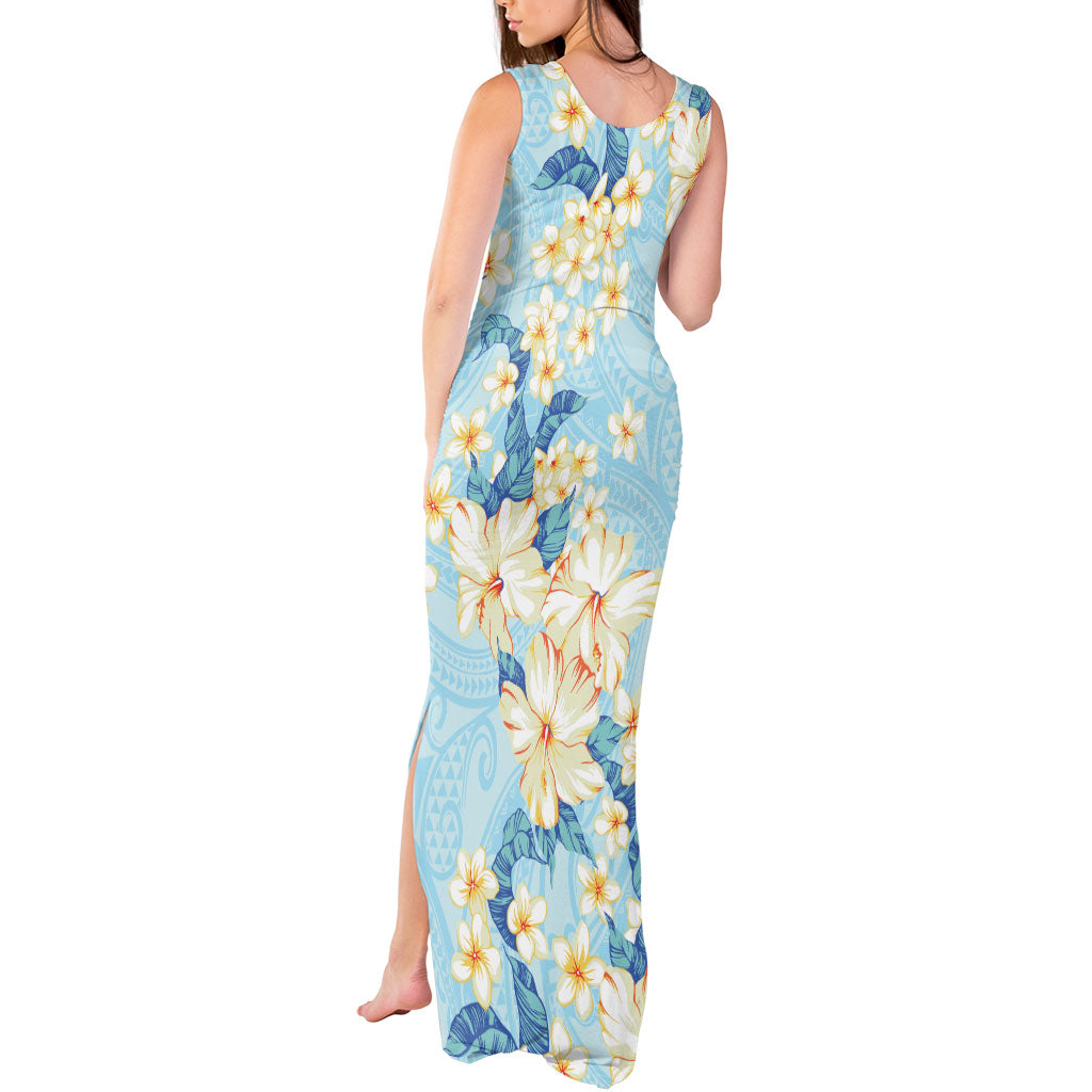 Hawaii Hibiscus Plumeria Blue Tank Maxi Dress Polynesian Pattern LT01 - Polynesian Pride