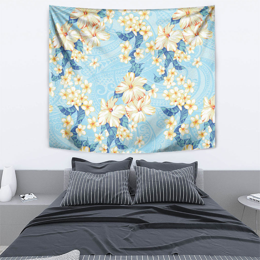 Hawaii Hibiscus Plumeria Blue Tapestry Polynesian Pattern LT01 - Polynesian Pride