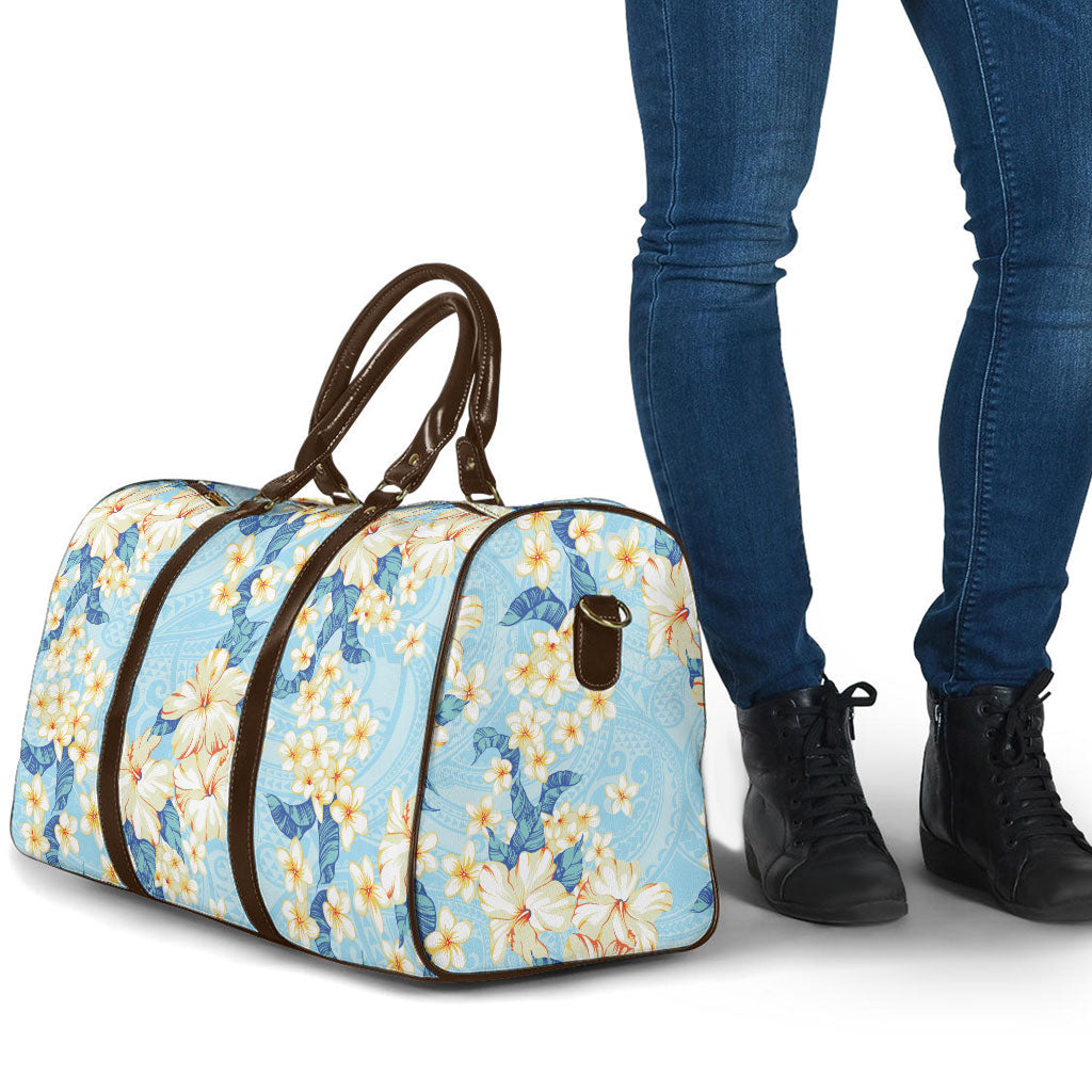 Hawaii Hibiscus Plumeria Blue Travel Bag Polynesian Pattern LT01 - Polynesian Pride