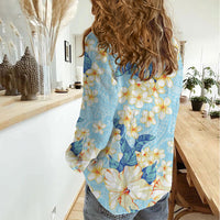 Hawaii Hibiscus Plumeria Blue Women Casual Shirt Polynesian Pattern LT01 - Polynesian Pride
