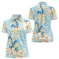 Hawaii Hibiscus Plumeria Blue Women Polo Shirt Polynesian Pattern LT01 - Polynesian Pride