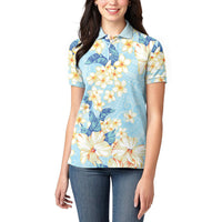 Hawaii Hibiscus Plumeria Blue Women Polo Shirt Polynesian Pattern LT01 - Polynesian Pride