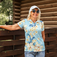 Hawaii Hibiscus Plumeria Blue Women Polo Shirt Polynesian Pattern LT01 - Polynesian Pride