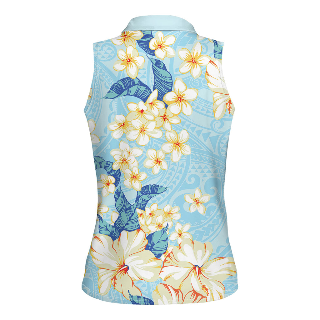 Hawaii Hibiscus Plumeria Blue Women Sleeveless Polo Shirt Polynesian Pattern LT01 - Polynesian Pride