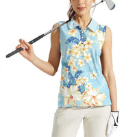 Hawaii Hibiscus Plumeria Blue Women Sleeveless Polo Shirt Polynesian Pattern LT01 - Polynesian Pride