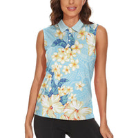 Hawaii Hibiscus Plumeria Blue Women Sleeveless Polo Shirt Polynesian Pattern LT01 - Polynesian Pride