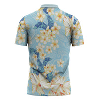 Hawaii Hibiscus Plumeria Blue Zipper Polo Shirt Polynesian Pattern LT01 - Polynesian Pride