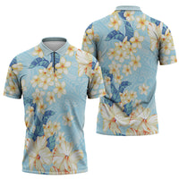 Hawaii Hibiscus Plumeria Blue Zipper Polo Shirt Polynesian Pattern LT01 - Polynesian Pride