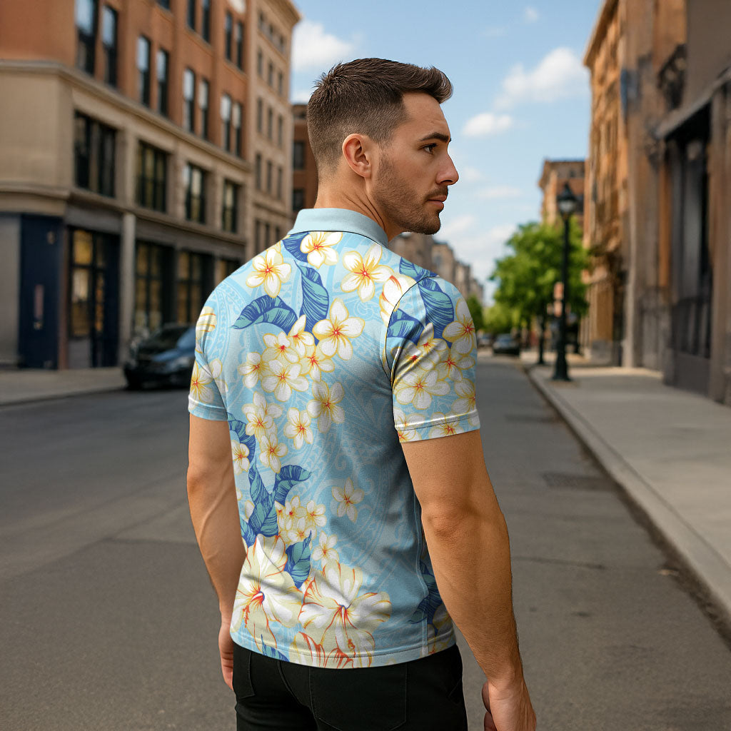 Hawaii Hibiscus Plumeria Blue Zipper Polo Shirt Polynesian Pattern LT01 - Polynesian Pride