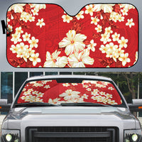 Hawaii Hibiscus Plumeria Red Auto Sun Shade Polynesian Pattern