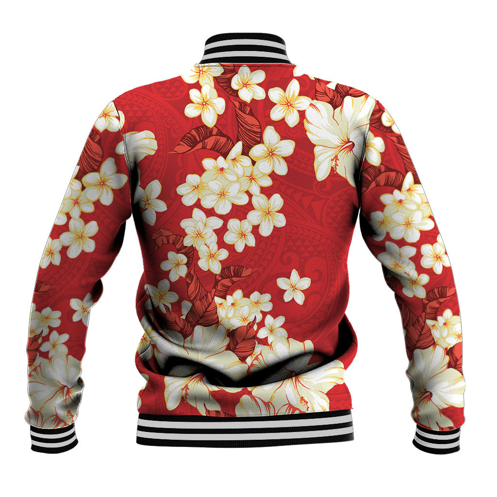 Hawaii Hibiscus Plumeria Red Baseball Jacket Polynesian Pattern LT01 - Polynesian Pride