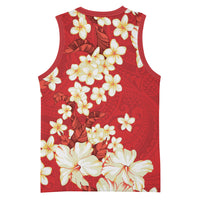 Hawaii Hibiscus Plumeria Red Basketball Jersey Polynesian Pattern