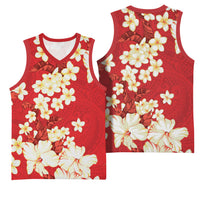 Hawaii Hibiscus Plumeria Red Basketball Jersey Polynesian Pattern