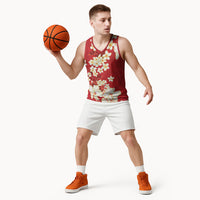Hawaii Hibiscus Plumeria Red Basketball Jersey Polynesian Pattern