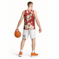 Hawaii Hibiscus Plumeria Red Basketball Jersey Polynesian Pattern