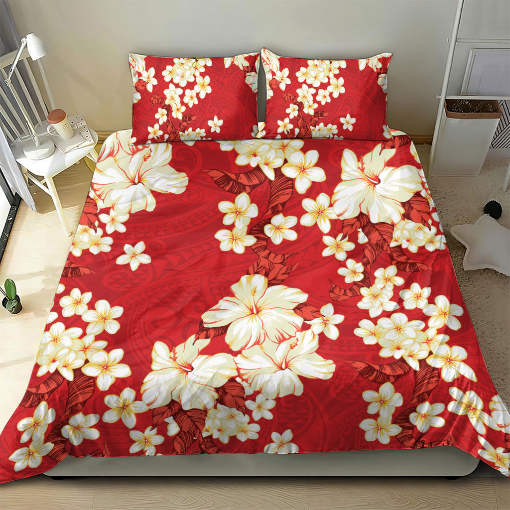 Hawaii Hibiscus Plumeria Red Bedding Set Polynesian Pattern LT01 - Polynesian Pride