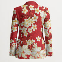 Hawaii Hibiscus Plumeria Red Blazer Polynesian Pattern