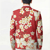 Hawaii Hibiscus Plumeria Red Blazer Polynesian Pattern