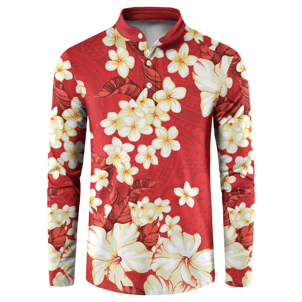Hawaii Hibiscus Plumeria Red Button Sweatshirt Polynesian Pattern LT01 Red - Polynesian Pride