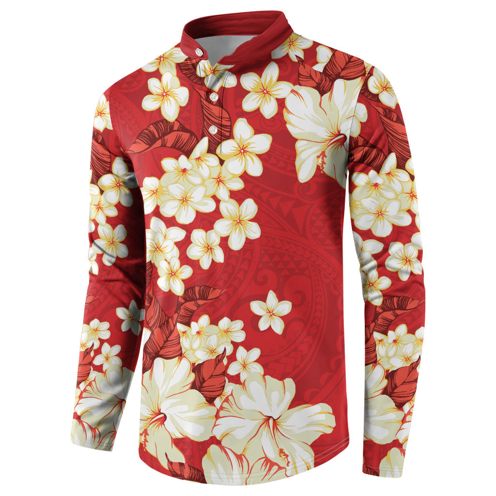 Hawaii Hibiscus Plumeria Red Button Sweatshirt Polynesian Pattern LT01 - Polynesian Pride