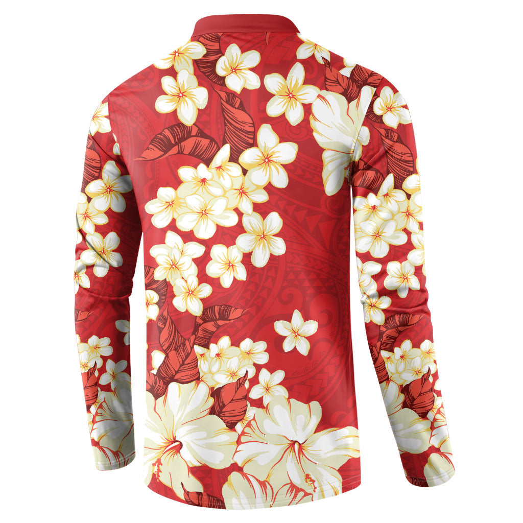 Hawaii Hibiscus Plumeria Red Button Sweatshirt Polynesian Pattern LT01 - Polynesian Pride