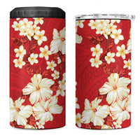 Hawaii Hibiscus Plumeria Red 4 in 1 Can Cooler Tumbler Polynesian Pattern