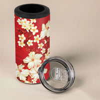 Hawaii Hibiscus Plumeria Red 4 in 1 Can Cooler Tumbler Polynesian Pattern