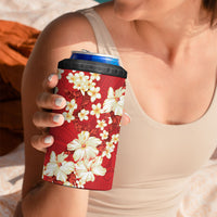 Hawaii Hibiscus Plumeria Red 4 in 1 Can Cooler Tumbler Polynesian Pattern