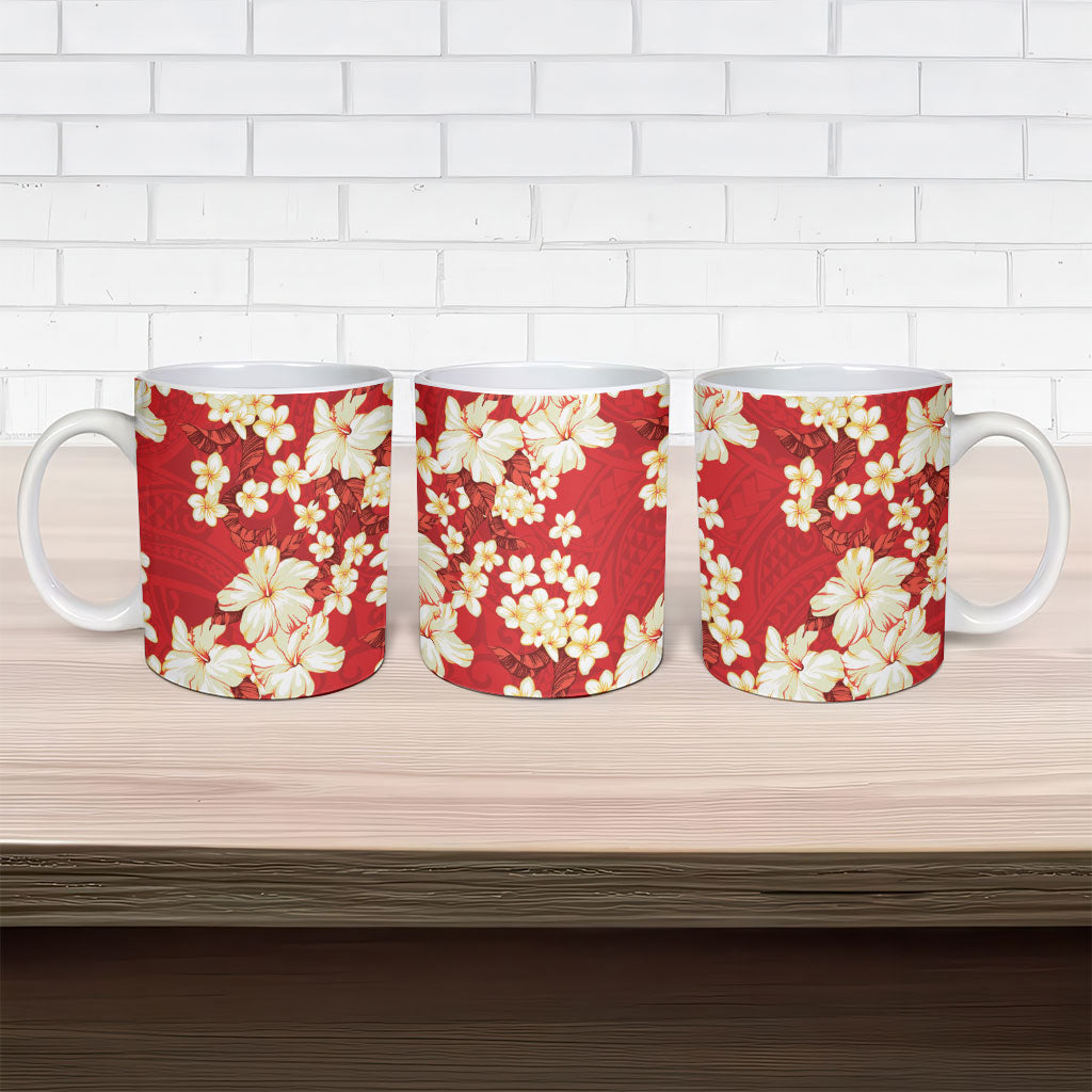 Hawaii Hibiscus Plumeria Red Ceramic Mug Polynesian Pattern LT01 - Polynesian Pride