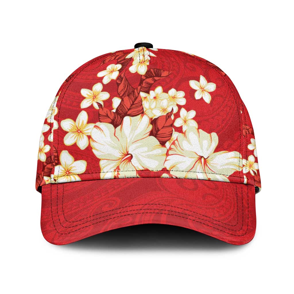 Hawaii Hibiscus Plumeria Red Classic Cap Polynesian Pattern