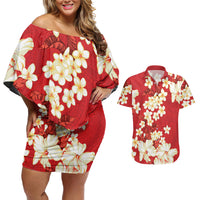 Hawaii Hibiscus Plumeria Red Couples Matching Off Shoulder Short Dress and Hawaiian Shirt Polynesian Pattern LT01 Red - Polynesian Pride