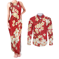 Hawaii Hibiscus Plumeria Red Couples Matching Tank Maxi Dress and Long Sleeve Button Shirt Polynesian Pattern LT01 Red - Polynesian Pride