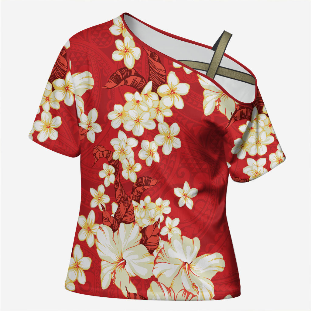 Hawaii Hibiscus Plumeria Red Cross Shoulder Shirt Polynesian Pattern LT01 Female Red - Polynesian Pride