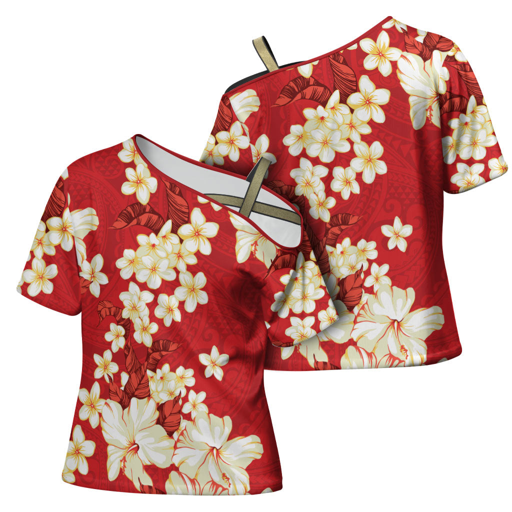 Hawaii Hibiscus Plumeria Red Cross Shoulder Shirt Polynesian Pattern LT01 - Polynesian Pride