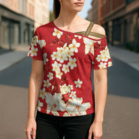 Hawaii Hibiscus Plumeria Red Cross Shoulder Shirt Polynesian Pattern LT01 - Polynesian Pride