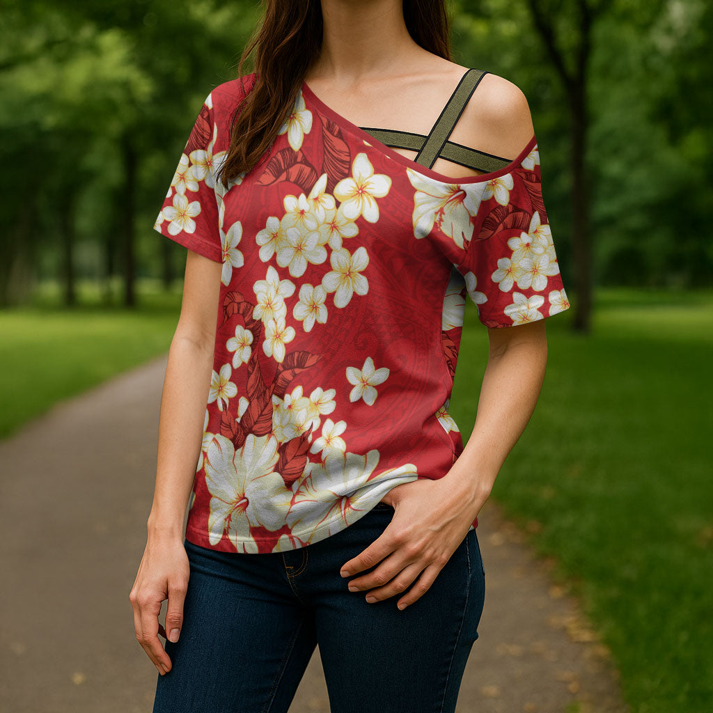 Hawaii Hibiscus Plumeria Red Cross Shoulder Shirt Polynesian Pattern LT01 - Polynesian Pride