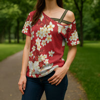 Hawaii Hibiscus Plumeria Red Cross Shoulder Shirt Polynesian Pattern LT01 - Polynesian Pride