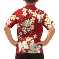 Hawaii Hibiscus Plumeria Red Family Matching Mermaid Dress and Hawaiian Shirt Polynesian Pattern