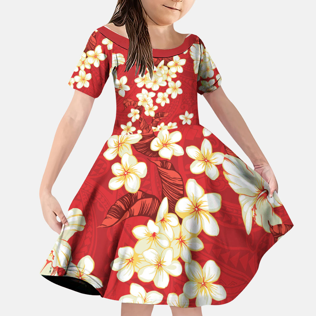 Hawaii Hibiscus Plumeria Red Family Matching Mermaid Dress and Hawaiian Shirt Polynesian Pattern