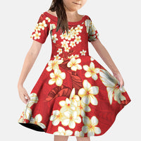 Hawaii Hibiscus Plumeria Red Family Matching Short Sleeve Bodycon Dress and Hawaiian Shirt Polynesian Pattern