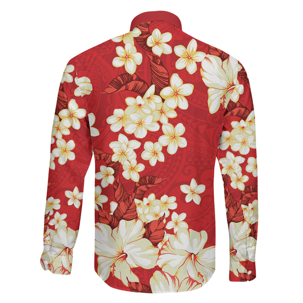 Hawaii Hibiscus Plumeria Red Family Matching Short Sleeve Bodycon Dress and Hawaiian Shirt Polynesian Pattern