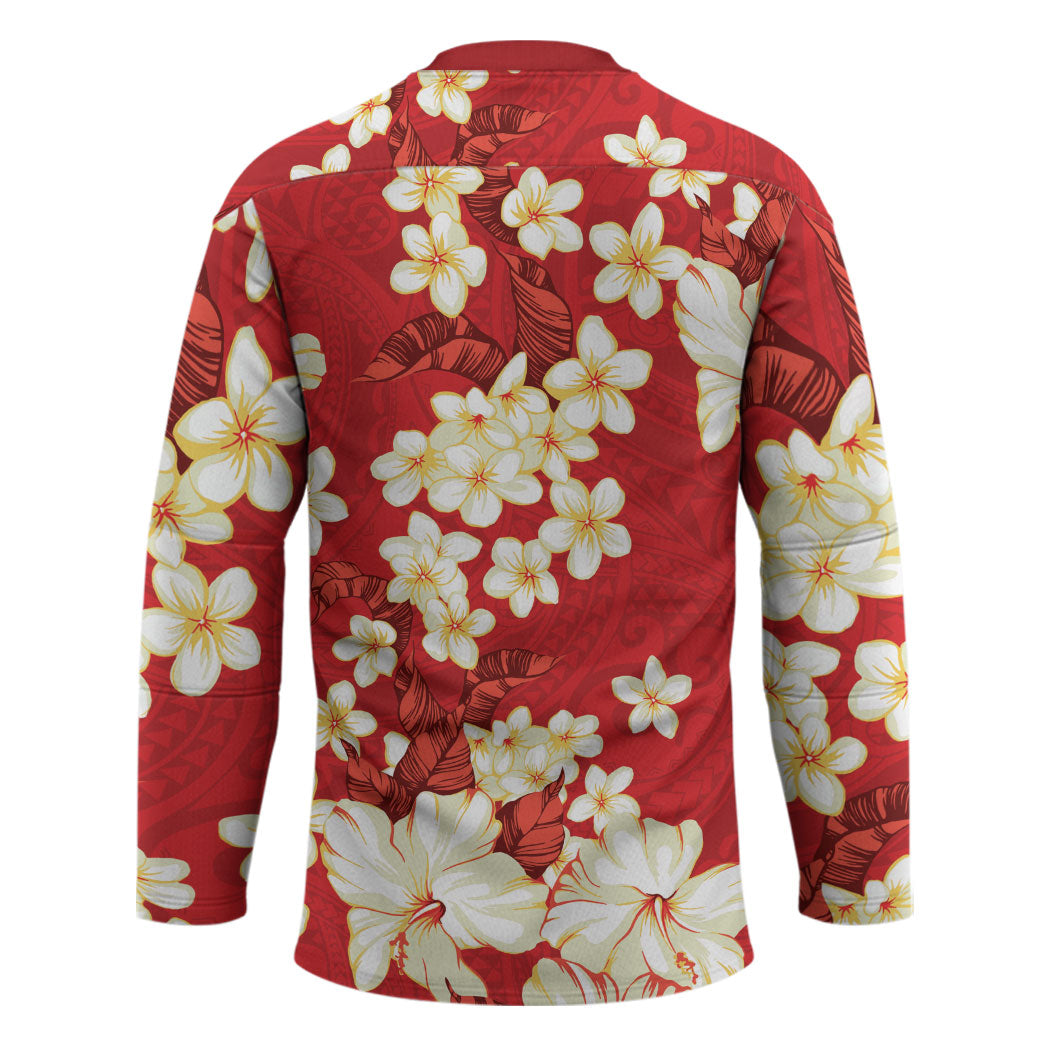 Hawaii Hibiscus Plumeria Red Hockey Jersey Polynesian Pattern LT01 - Polynesian Pride