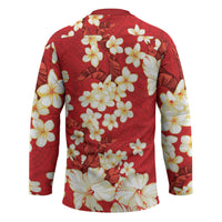 Hawaii Hibiscus Plumeria Red Hockey Jersey Polynesian Pattern LT01 - Polynesian Pride
