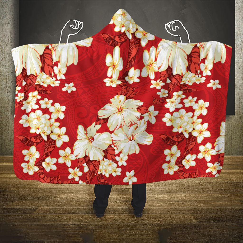 Hawaii Hibiscus Plumeria Red Hooded Blanket Polynesian Pattern LT01 - Polynesian Pride