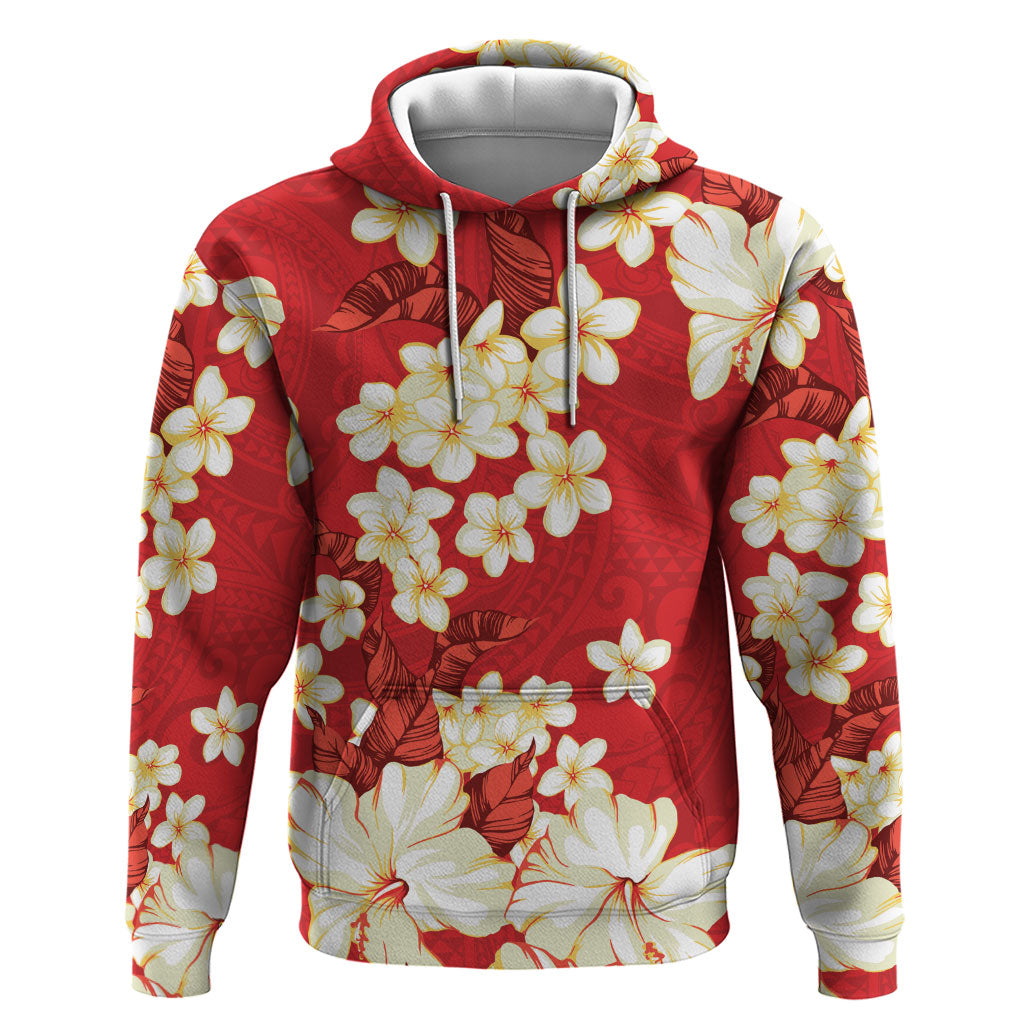Hawaii Hibiscus Plumeria Red Hoodie Polynesian Pattern LT01 Pullover Hoodie Red - Polynesian Pride