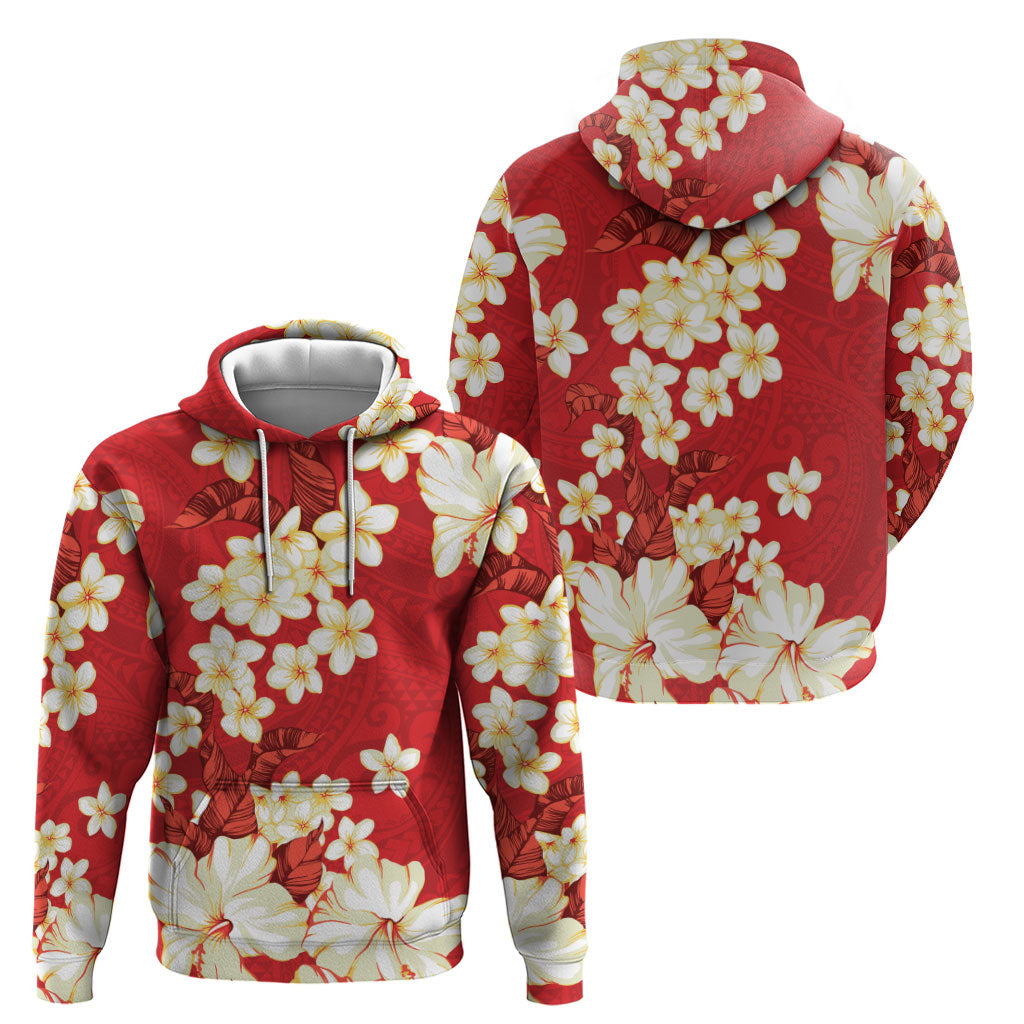 Hawaii Hibiscus Plumeria Red Hoodie Polynesian Pattern LT01 - Polynesian Pride